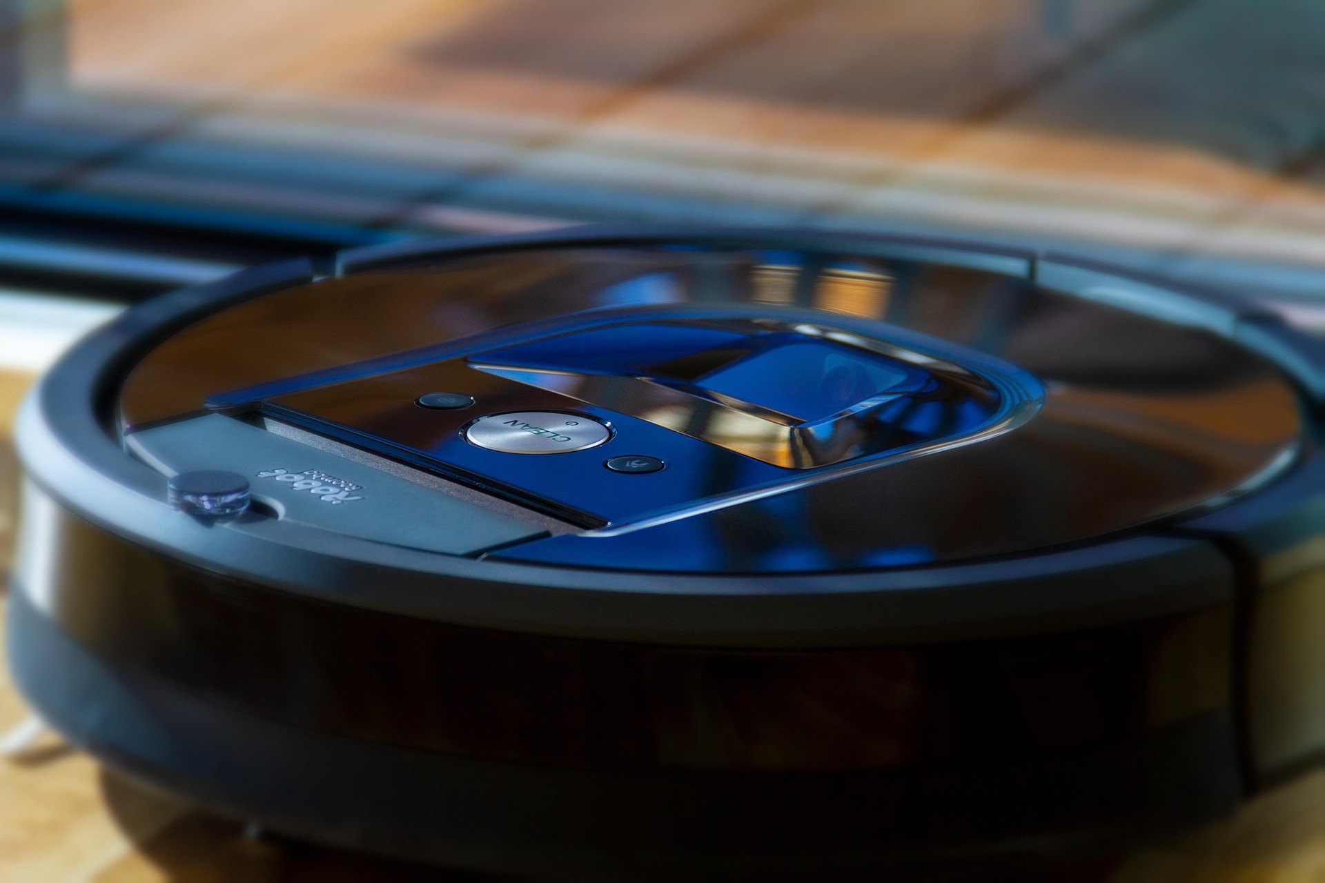 Robot vacuum cleaner navigating a living room floor