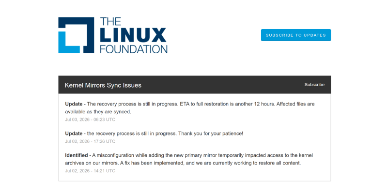 kernel.org outage HTTP 404 error caused by Linux Foundation mirror configuration failure
