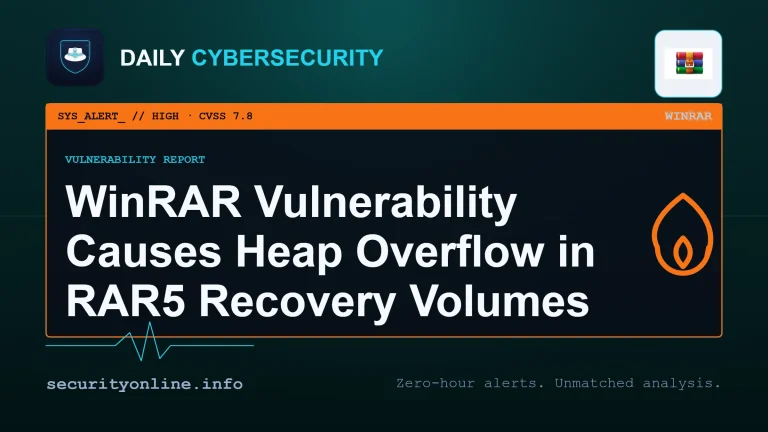 WinRAR vulnerability CVE-2026-14191 causing a heap overflow in the RAR5 recovery volume parser