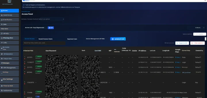 Balonx Sistema PhaaS platform diagram showing real-time phishing, Android RAT, and AI vishing targeting Mexican banks