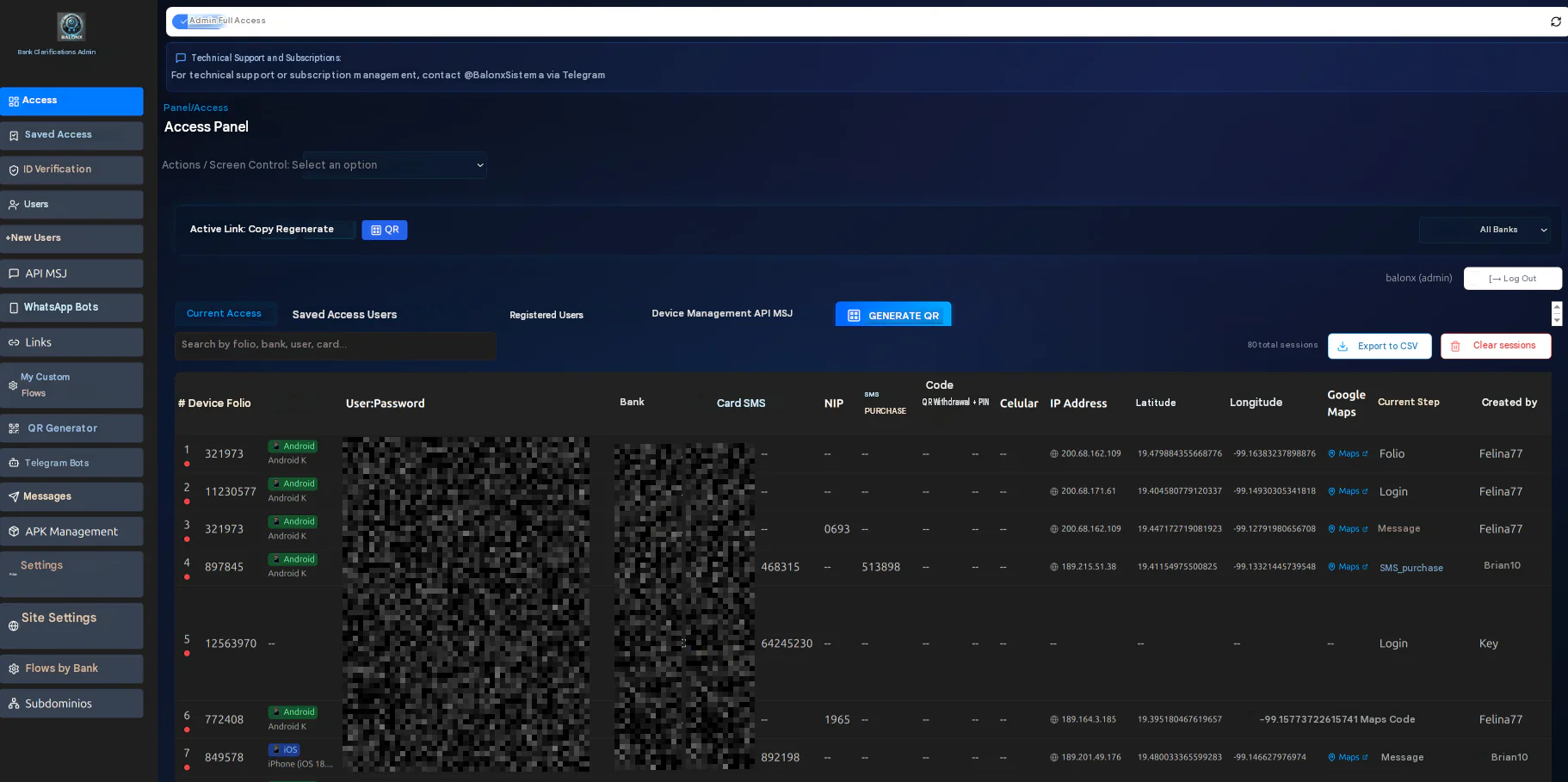 Balonx Sistema PhaaS platform diagram showing real-time phishing, Android RAT, and AI vishing targeting Mexican banks