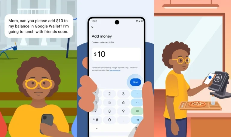 Parent sending digital allowance via Google Wallet on an Android smartphone