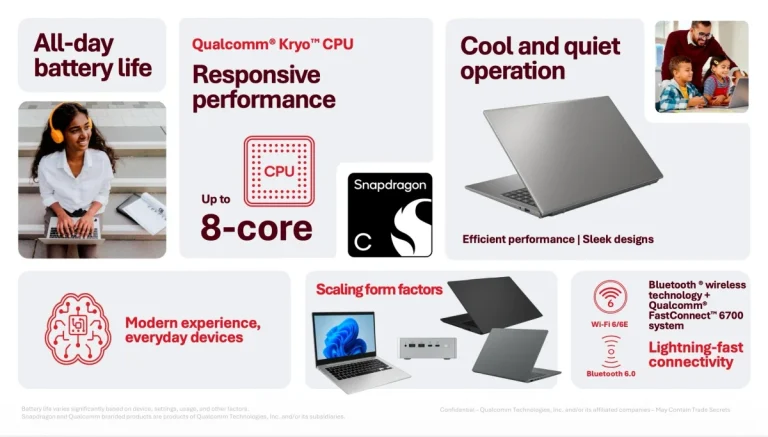 Qualcomm Snapdragon C entry level laptop platform Acer Aspire Go 15 battery efficiency