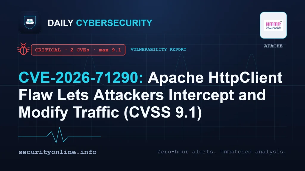 Apache HttpClient TLS vulnerability CVE-2026-71290 MITM diagram