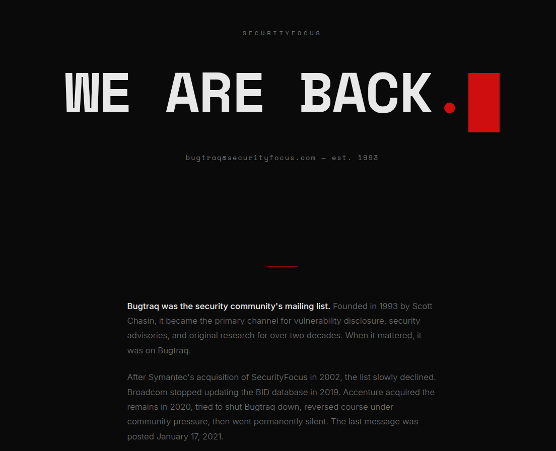 Bugtraq Mailing List Returns at DEF CON 34, Calls for Moderators
