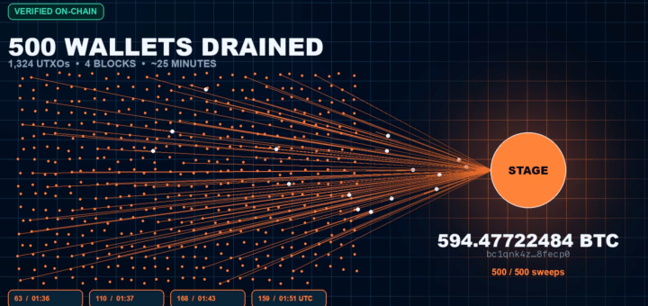 COLDCARD hardware wallet seed generation flaw that shrank entropy from 128 bits to 40 bits, enabling theft of 594 BTC from 500 wallets in 15 minutes