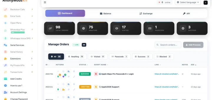 AnonyMousKIT AI-powered PhaaS platform dashboard used to unlock stolen iPhones and bypass Apple Activation Lock