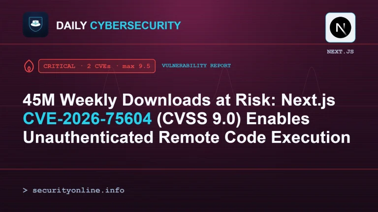 Next.js vulnerability enabling unauthenticated remote code execution, CVE-2026-75604 CVSS 9.0 critical flaw affecting 45M weekly downloads