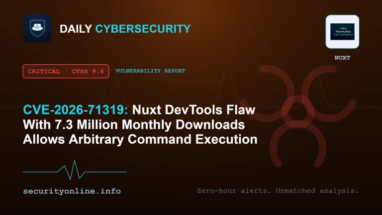 Nuxt DevTools vulnerability CVE-2026-71319 enabling arbitrary command execution, rated CVSS 9.6