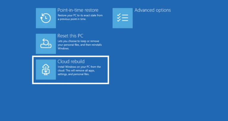 Windows 11 WinRE automatic Wi-Fi network recovery Cloud Rebuild Quick Machine Recovery