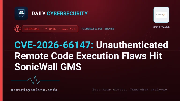 SonicWall GMS vulnerability CVE-2026-66147 unauthenticated remote code execution advisory dashboard warning