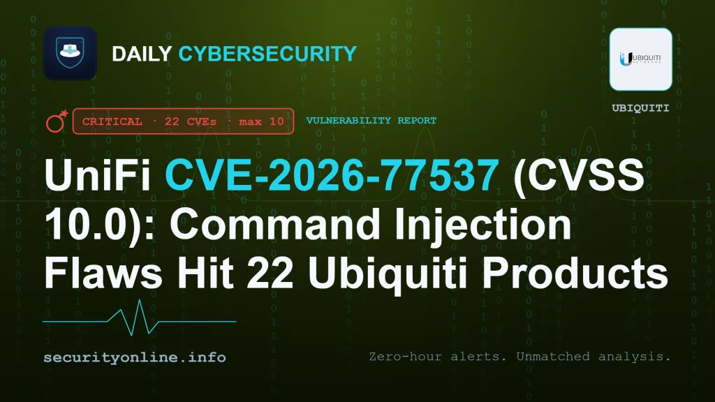 UniFi command injection vulnerabilities across Ubiquiti products, CVE-2026-77537 CVSS 10.0 critical flaw in UniFi Protect Application