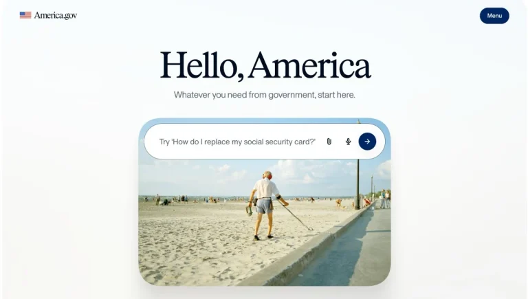 America.gov AI chatbot answering citizen questions as a single digital front door to US government services, the new US government chatbot