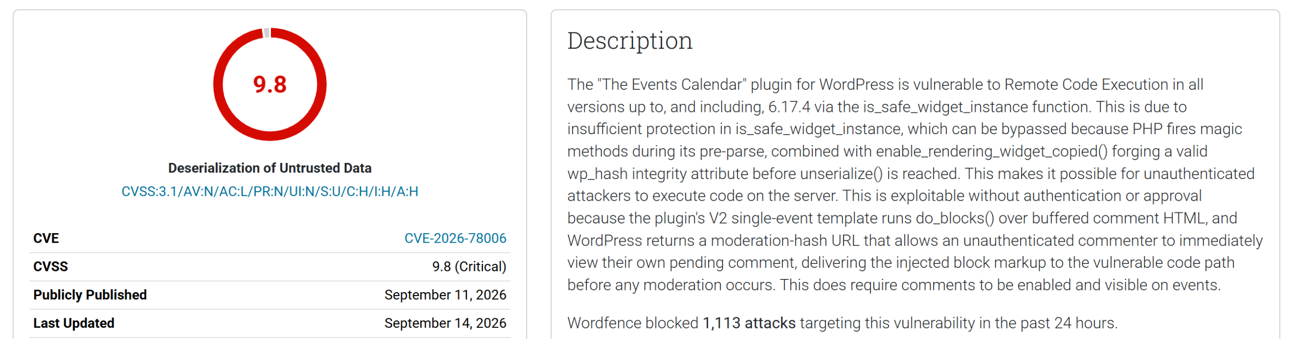 Critical The Events Calendar vulnerability and The Events Calendar vulnerability exploit diagram