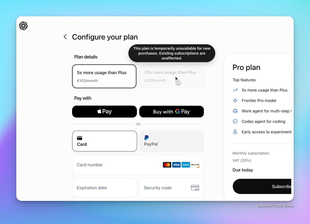 OpenAI logo displayed on a smartphone screen showing the ChatGPT Pro 20x suspended notification