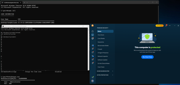 A conceptual image illustrating the NightmareEclipse vulnerabilities targeting Avast, Kaspersky, and NVIDIA software components