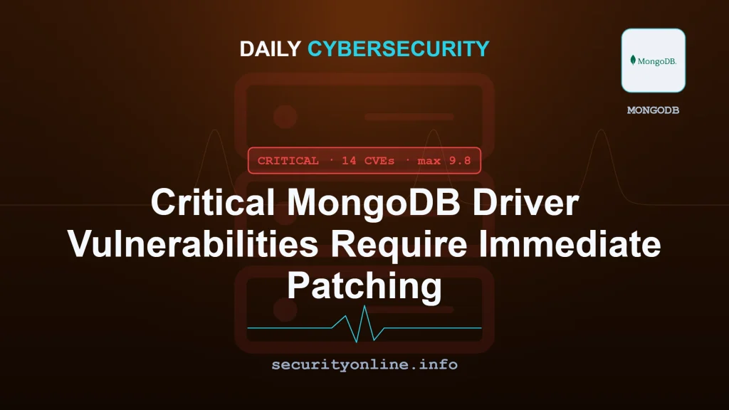 Graphic illustrating MongoDB driver vulnerabilities including CVE-2026-93762, CVE-2026-93393, and CVE-2026-93759