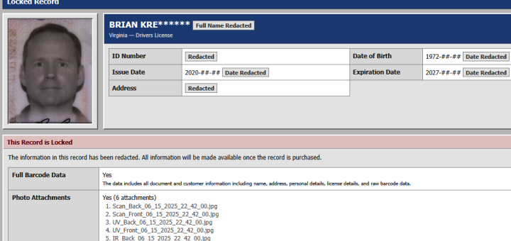 A dark web forum displaying stolen identity documents from the massive IDScan breach