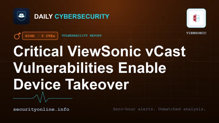 Diagram showing critical ViewSonic vCast vulnerabilities and device takeover chain