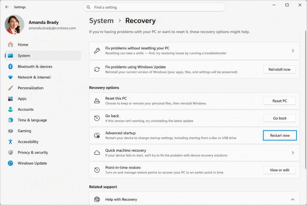 Windows 11 Cloud Rebuild interface within the Windows Recovery Environment