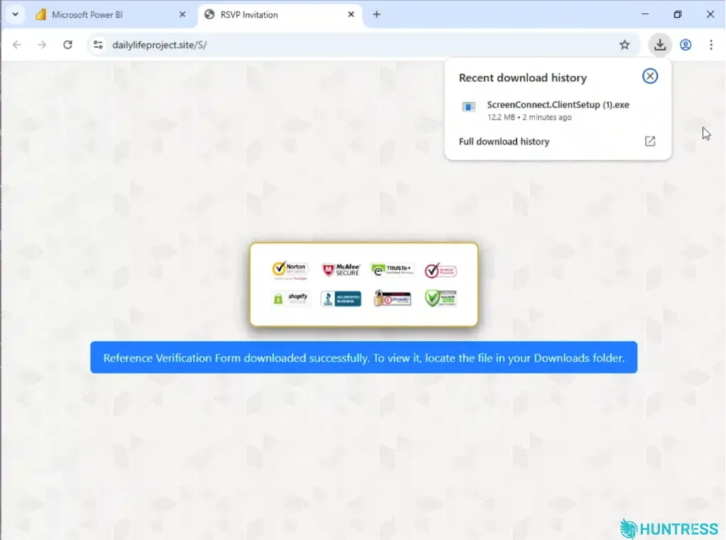 Power BI phishing campaign delivering rogue ScreenConnect remote access clients