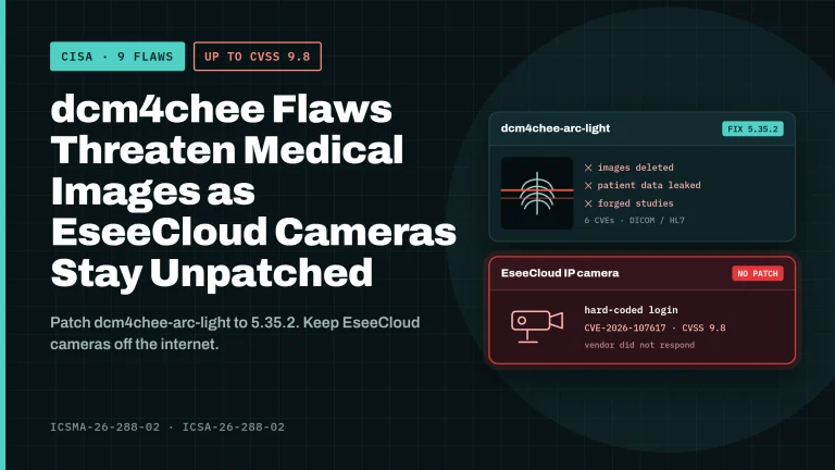 dcm4chee vulnerabilities and EseeCloud hard-coded credentials flaw in CISA advisories