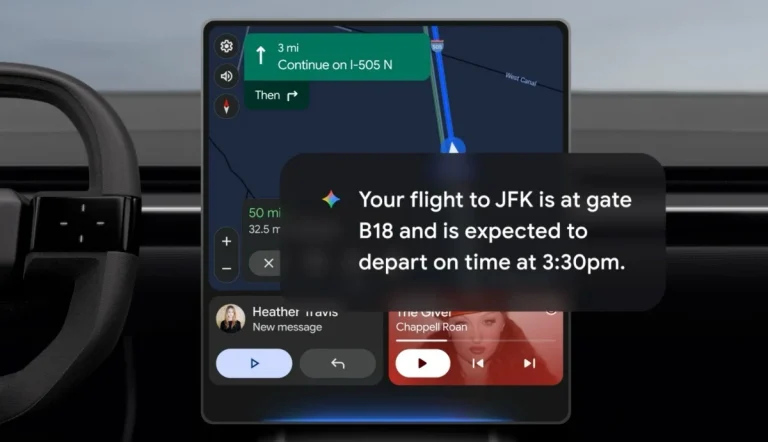 Google Maps interface on Apple CarPlay showing Gemini in navigation button