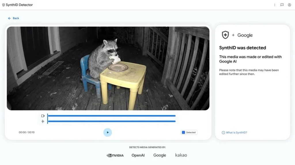 Google SynthID AI detector interface scanning for deepfakes and AI-generated content