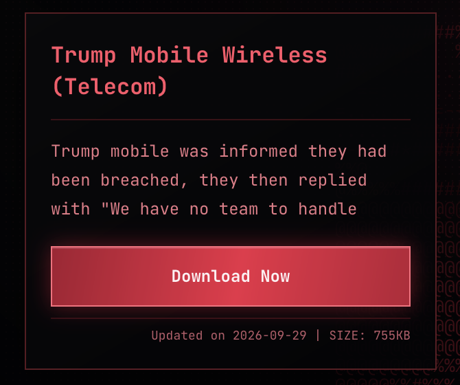 Trump Mobile data breach - BYOD ransomware gang leaks Trump Mobile customer data of 3,615 people
