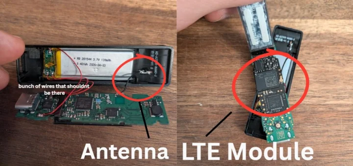 Ledger Nano X hardware wallet dismantled showing malicious LTE module modification