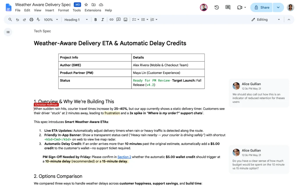 Google Markdown native support Drive Docs collaboration
