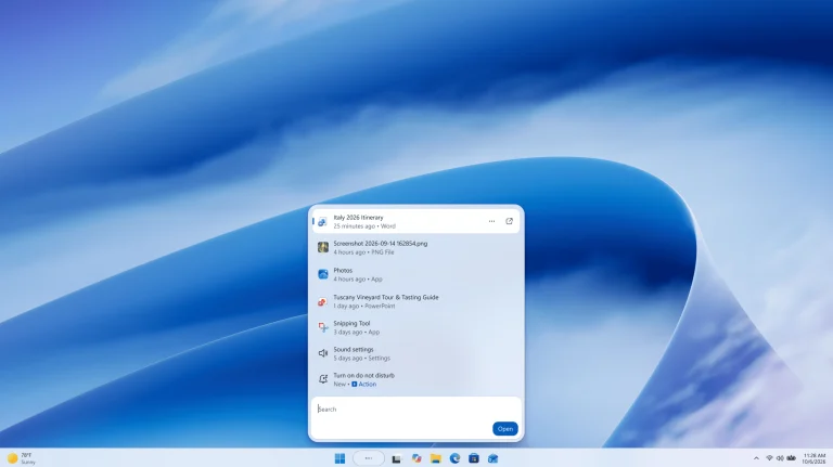 Microsoft Windows 11 search menu integrating local AI agents