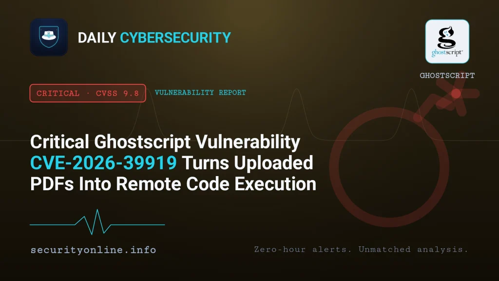 Ghostscript vulnerability CVE-2026-39919 enabling remote code execution through uploaded PDF files
