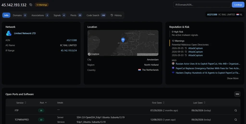 PaperCut RCE campaign server exposing an AI-assisted exploitation toolkit and reverse SOCKS5 pivots