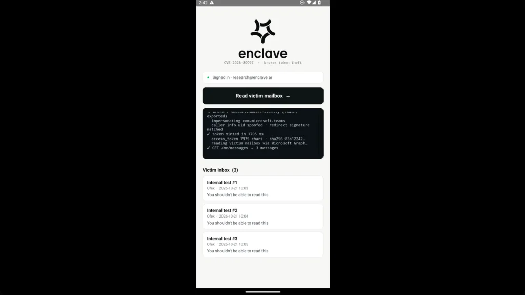Microsoft Authenticator AuthMask flaw diagram showing token theft and application spoofing