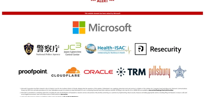 Splash page displayed on seized domains from the CoGUI phishing kit and CoGUI phishing kit takedown